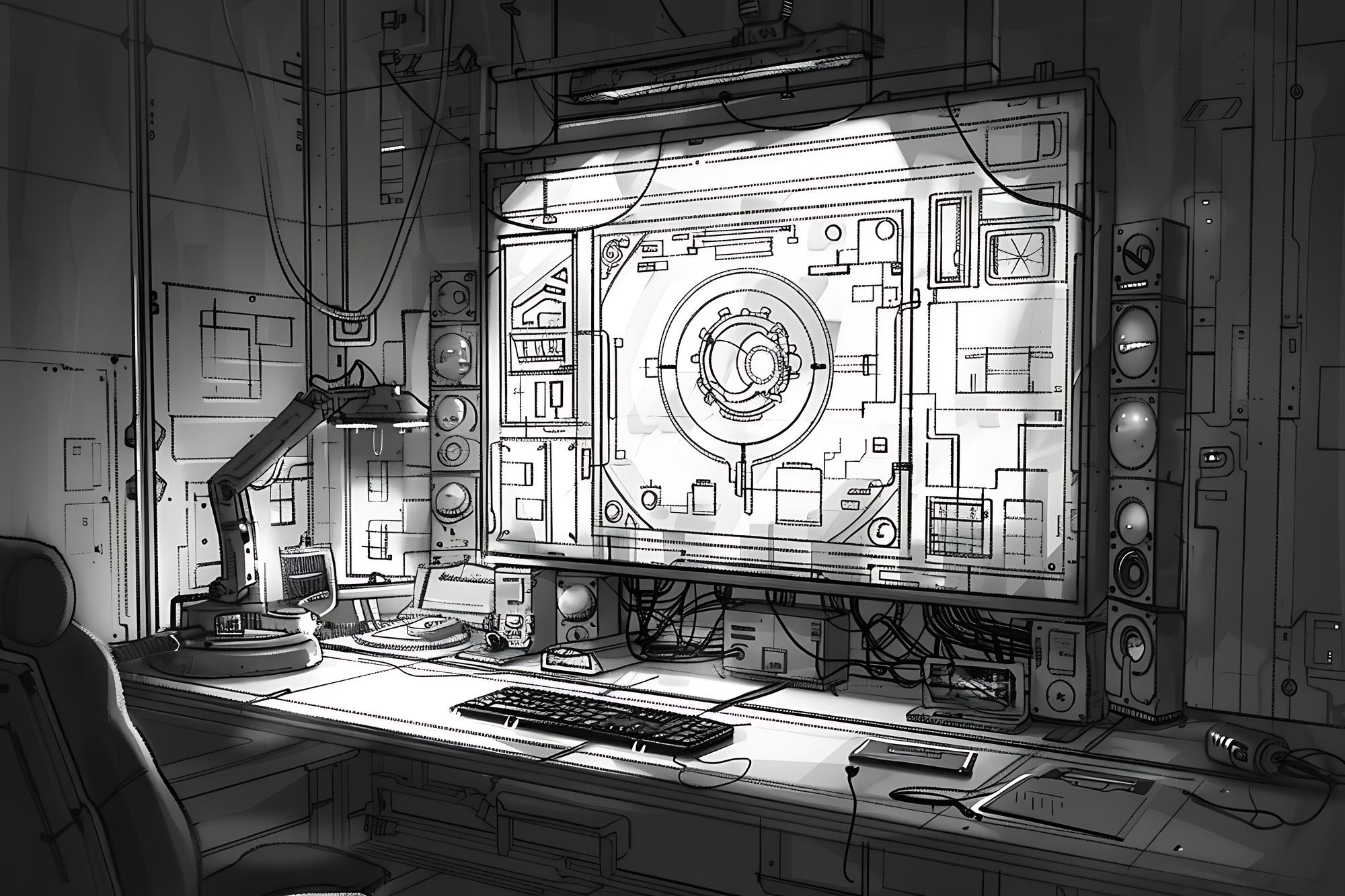 Concept art and level layout sketches